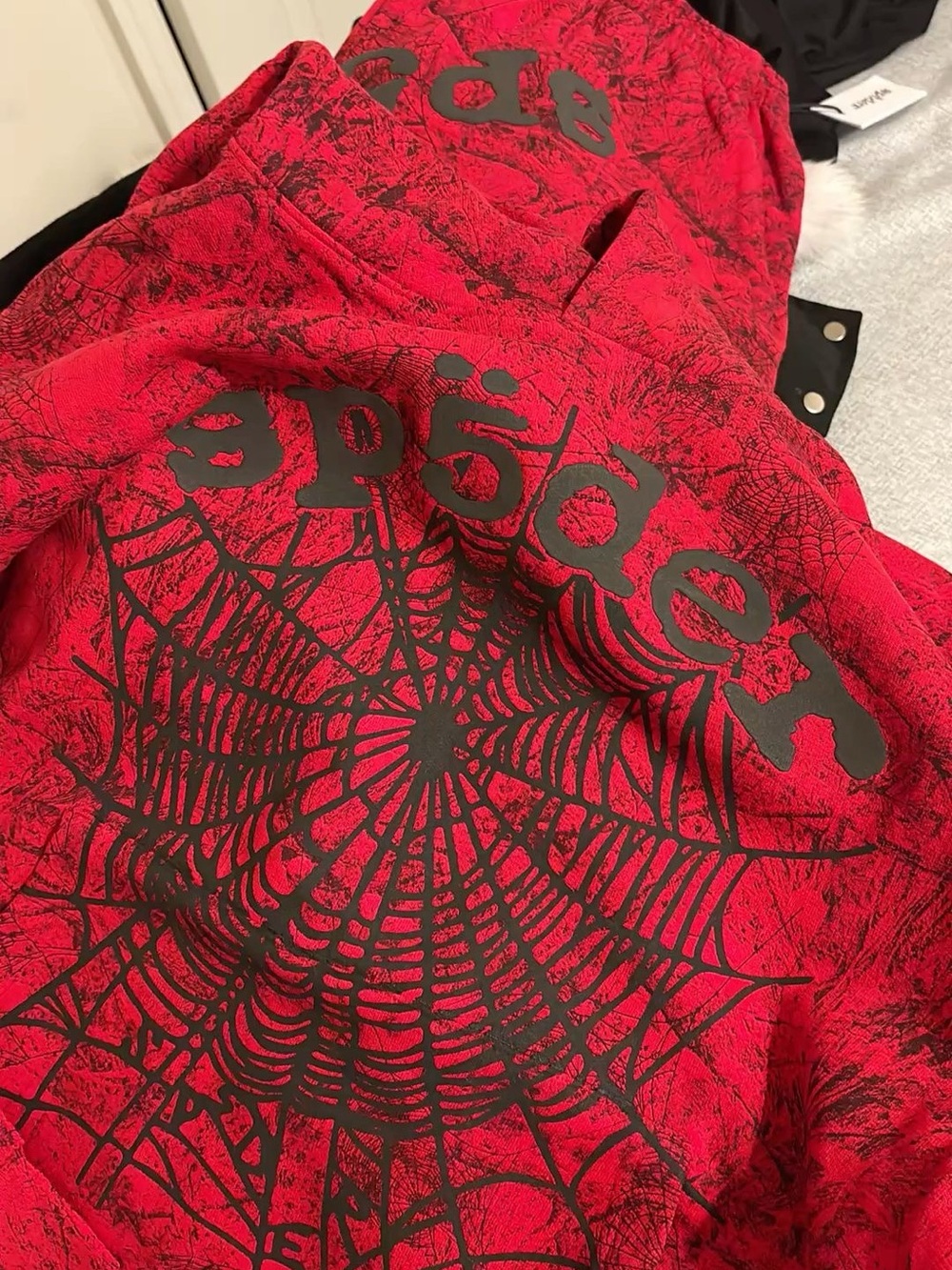 Red Graphic Lightweight Shirt Jacket with Spiderweb Print